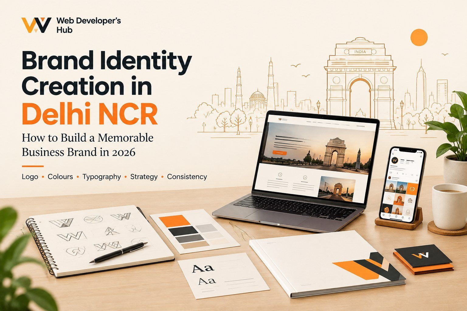 Brand Identity Creation in Delhi NCR: How to Build a Memorable Business Brand in 2026 2 Brand identity creation in Delhi NCR showing logo design, colours, typography, brand guidelines and website branding